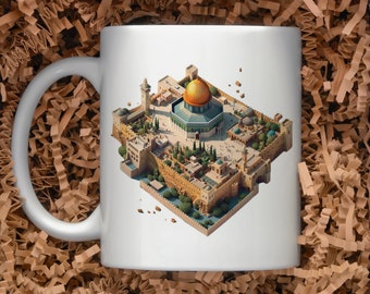 Jerusalem mug Isometric 3D illustration mug Jerusalem City 3D Landscape Quds coffee mug Palestine Geography mug White 11oz Ceramic Mug