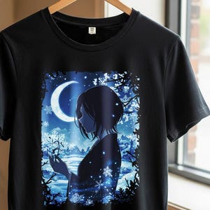 Bleach Rukia Kuchiki Anime T-Shirt, Moonlight Winter Scene Tee, Japanese Manga Graphic Shirt, Gift for Anime Fans