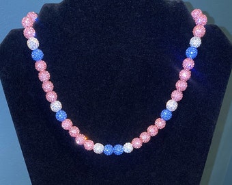 NEW! FREE SHIPPING- Baseball / Golf Rhinestone Bling Necklace - Pink + Light Blue + White