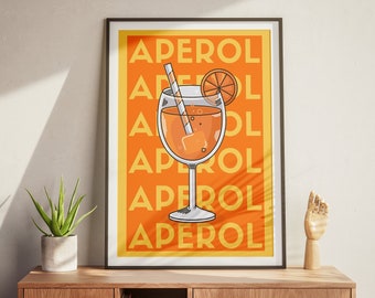 Aperol Spritz Cocktail Print | Retro Cocktail Poster | Digital Download