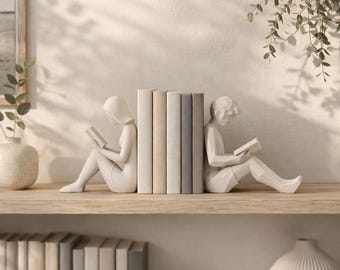 Reading Bookends, Modern Reader Statue, Minimalist Bookshelf Decor, Book Lover Gift