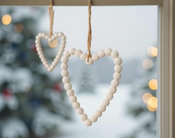 Scandinavische hartornament met kralen – kerstdecoratie wit