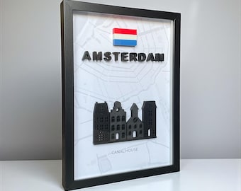 Amsterdam Canal Houses 3D Framed Wall Art | Dutch Minimalist Decor