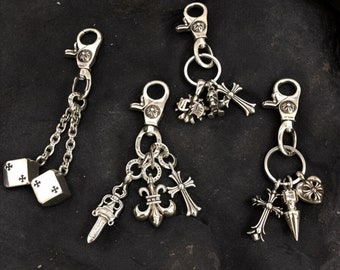 Gothic Keychain,Silver Keyring Chrome CH Cross 925,Boat Anchor Keychain,Gothic Cross Design,Luxury Keychain,Biker Keychain
