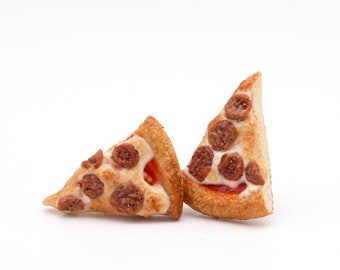 Mini Pepperoni Pizza Studs / Post Earrings | Miniature Food Jewelry
