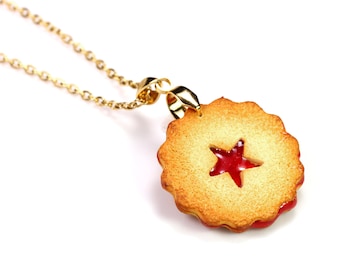 Linzer Sable Cookie Gold Plate Necklace | Miniature Food Jewelry