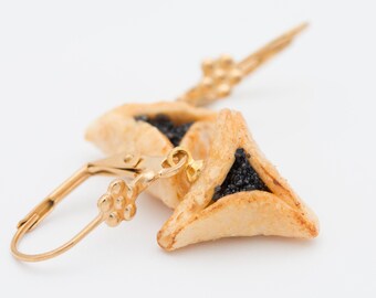 Miniature Hamantasch Dangle Earrings | Handmade Miniature Food Jewelry