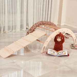 Wooden Montessori Climbing Arch Swing & Ramp, Wooden Toy for Toddler Play, Kids Climbing Arch, Rocker Set, Christmas Gift for Kids