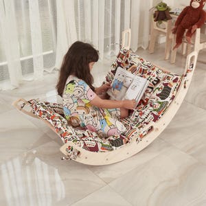 Montessori Wooden Climbing Arch Rocker with multicolor pillow for Kids