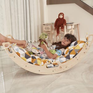 Montessori Climb Arch with Pillow, Toodler Climber Arch, Montesori Rocker, Indoor toys with Cubic design pillow