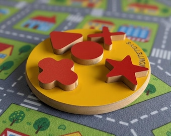 Rompecabezas de madera con formas geométricas / Juguete Montessori de 5 piezas / Clasificador de formas coloridas / Rompecabezas educativo para niños
