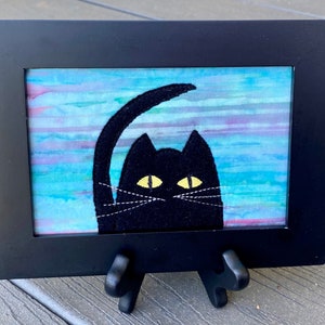 Funny Card Fabric Postcard Quilt Art Housewarming Gift Cat Lover Gift Dad Gift Greeting Card Black Cat Mom Gift image 5