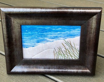 Beach Landscape Art - Ocean Dad Gift - Fabric Postcard Quilt Art - Coastal Art - Mom Gift - Vacation Memory - Housewarming Gift