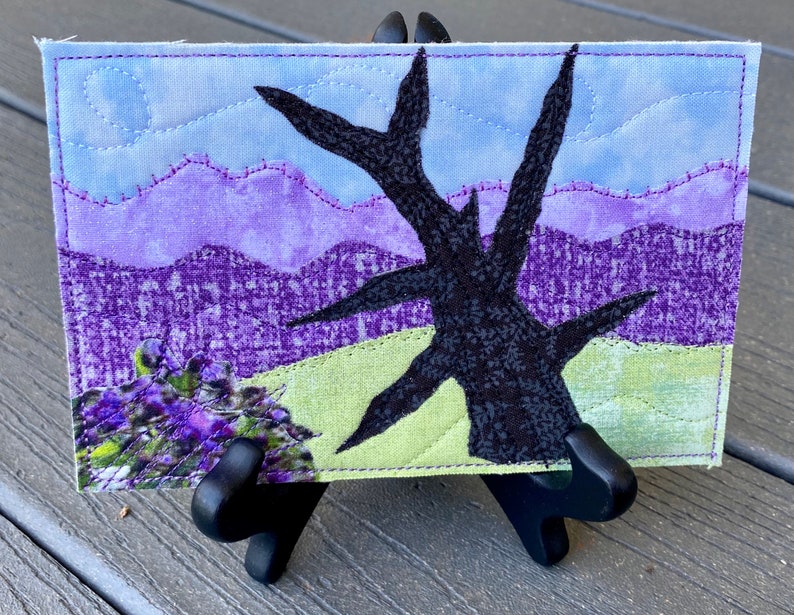 Fabric Postcard Quilted Art Mountain Landscape Purple Mountains Vacation Memory Mom Gift Hostess Gift Purple Lover image 2