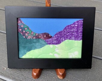 Fabric Postcard - Quilted Art - Mountain Landscape - Purple Mountains - Vacation Memory - Mom Gift - Hostess Gift - Purple Lover