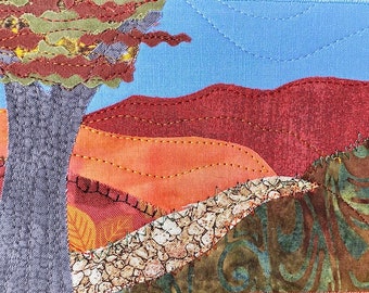 Fall Hike - Fall Mountain Fabric Art - Autumn Landscape Fabric Postcard - Handmade Gift for Him - Mountain Fabric Art - Hostess Gift