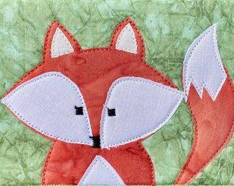 Red Fox - Funny Card - Fabric Postcard - Quilt Art - Housewarming Gift - Dad Gift - Greeting Card - Mom Gift - Last Name Fox - Animal Card