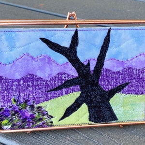 Fabric Postcard Quilted Art Mountain Landscape Purple Mountains Vacation Memory Mom Gift Hostess Gift Purple Lover image 4