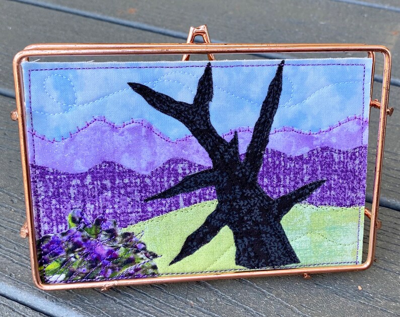 Fabric Postcard Quilted Art Mountain Landscape Purple Mountains Vacation Memory Mom Gift Hostess Gift Purple Lover image 4