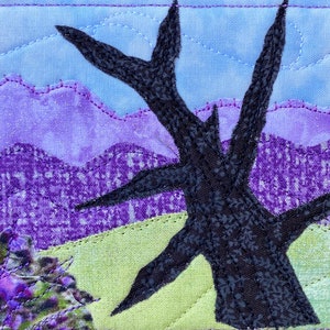 Fabric Postcard Quilted Art Mountain Landscape Purple Mountains Vacation Memory Mom Gift Hostess Gift Purple Lover image 1