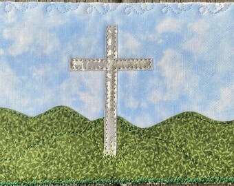 Easter Cross Quilted Fabric Postcard  - Greeting Card - Friend Gift - Religious Gift - Religious Art - Christian Cross - Christian Symbol