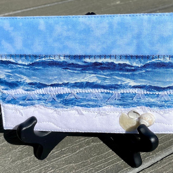 Beach Decor - Beach Vacation - Landscape Art - Fabric Postcard - Housewarming Gift - Coastal Art - Travel Keepsake - Unique Fiber Art -