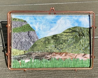 Mountain Stream Landscape Art- Fall Quilt Art - Home Decor - Travel Keepsake - Hostess Gift - Fabric Postcard -  Vacation Memory