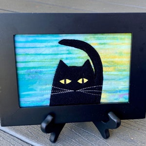 Funny Card Fabric Postcard Quilt Art Housewarming Gift Cat Lover Gift Dad Gift Greeting Card Black Cat Mom Gift image 6