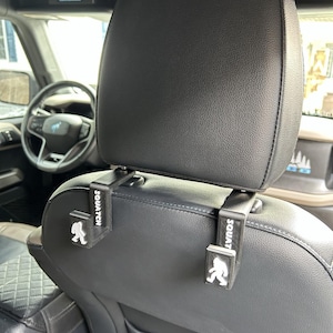2021+ Bronco Headrest Utility Storage Purse Hooks with Choice of Color Lettering and Images - Set of 2 - Designed to fit 2021+ Ford Bronco