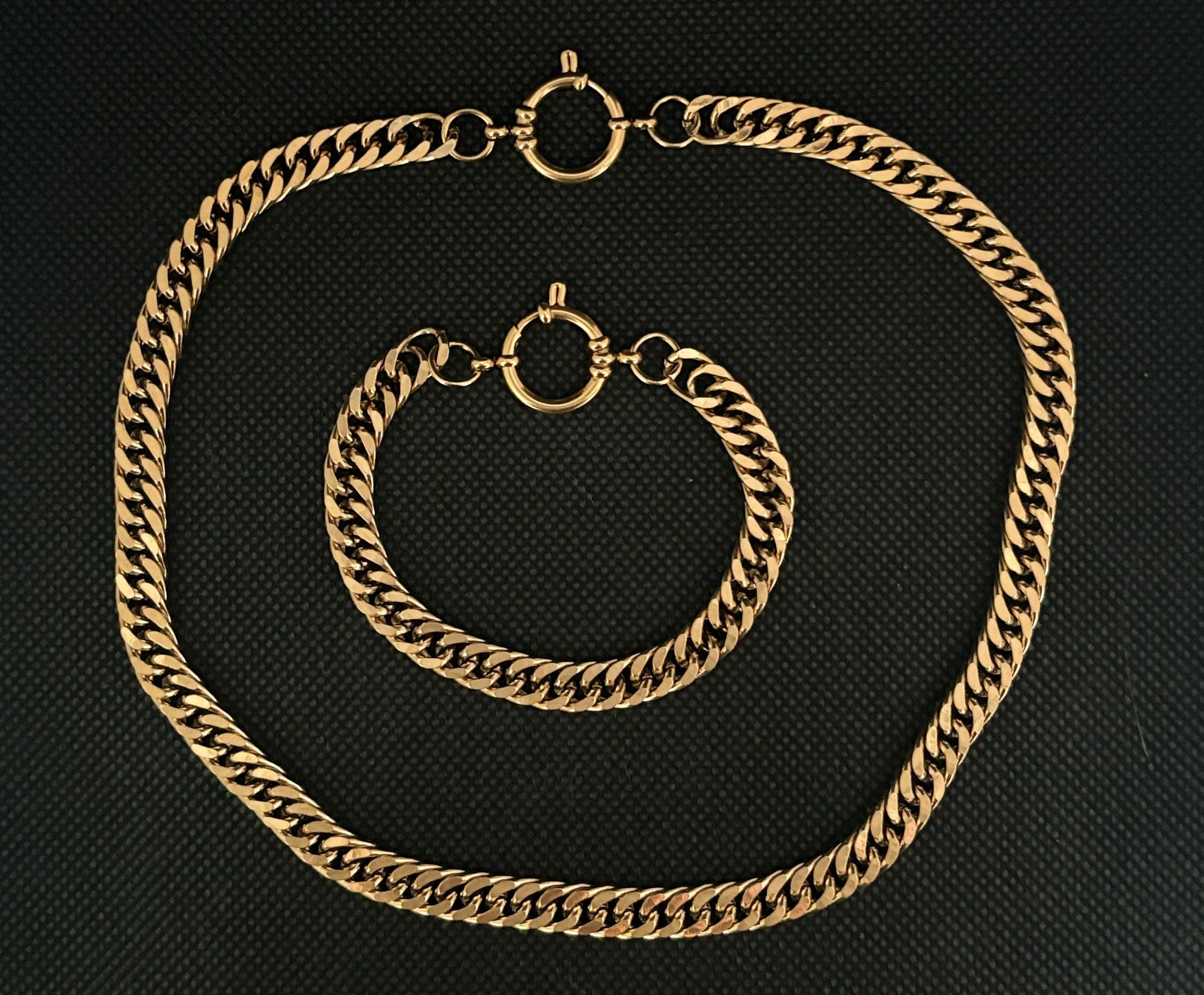 Zineb - Gold Stainless Steel Curb Chain Necklace + Bracelet Set