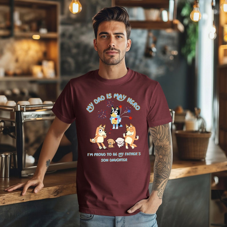 Chili Bluey My Dad is My Hero Father's Day Printed Tshirt,bluey