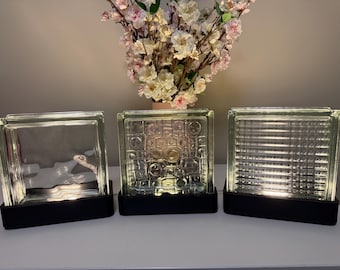 Handmade Vintage-Inspired Glass Block Lamp with 3D Printed Base - Modern LED Night Light, Table Lamp