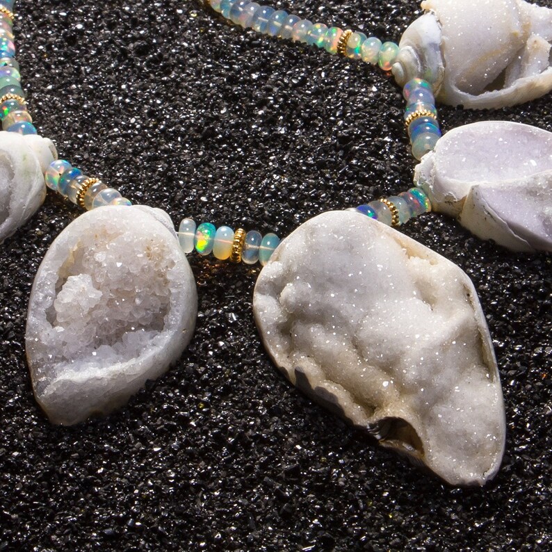 Fossilized Druzy Shells Ethiopian Opals Statement Necklace Etsy