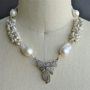 Diamond Bow Necklace Raw Diamonds Keshi & Flameball Pearls Charmaine Necklace image 1