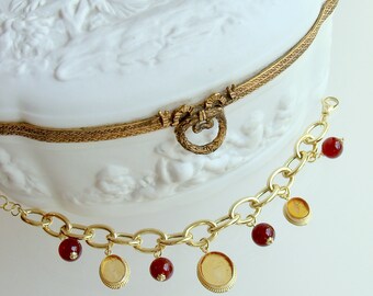 Gold Intaglios and Carnelian Charm Bracelet with Adjustable Clasp - Piedmont Bracelet