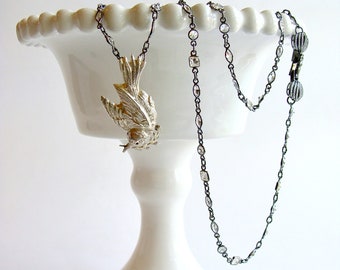 Sterling Silver Peace Dove Brooch Necklace - Dove Necklace