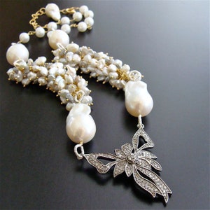 Diamond Bow Necklace Raw Diamonds Keshi & Flameball Pearls Charmaine Necklace image 8