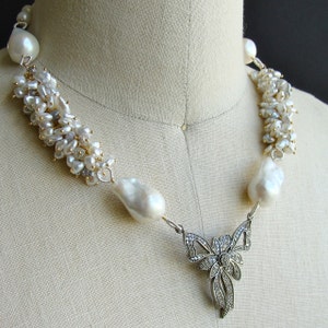 Diamond Bow Necklace Raw Diamonds Keshi & Flameball Pearls Charmaine Necklace image 5