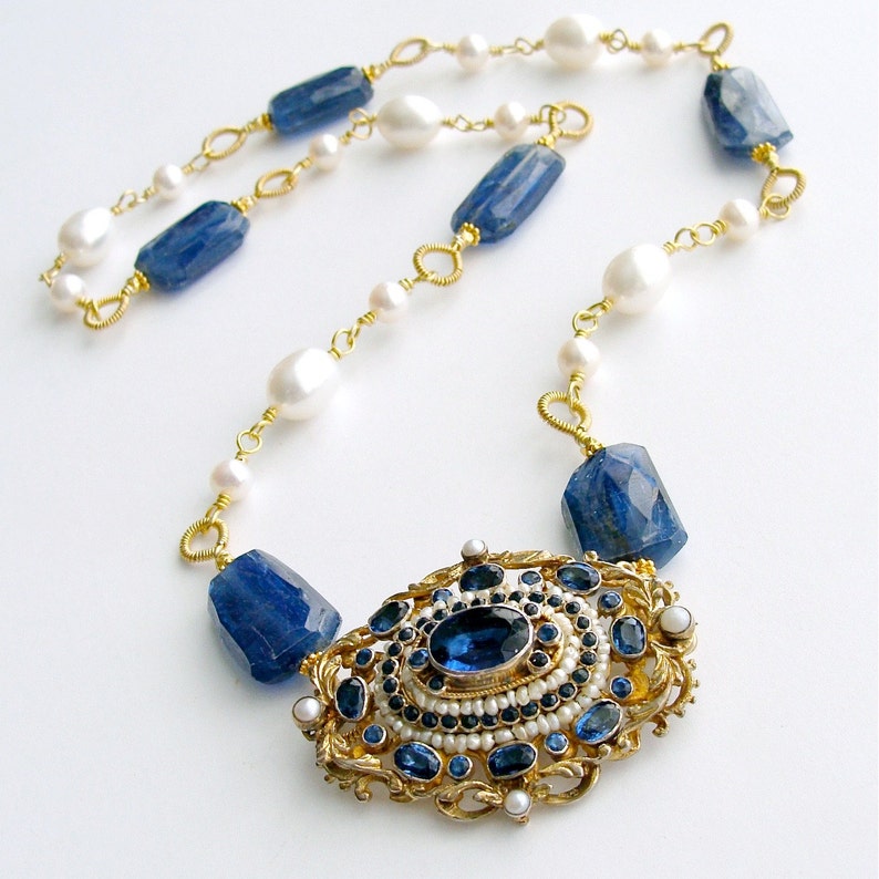 Austro Hungarian Brooch Kyanite Freshwater Pearls Necklace - Etsy