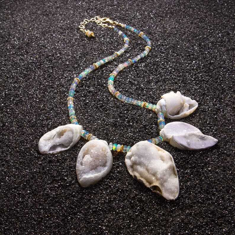 Fossilized Druzy Shells Ethiopian Opals Statement Necklace Etsy