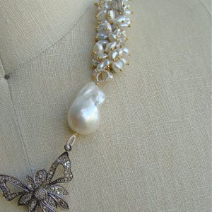 Diamond Bow Necklace Raw Diamonds Keshi & Flameball Pearls Charmaine Necklace image 3