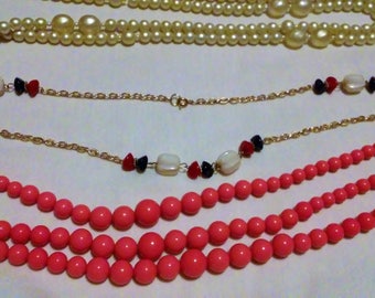 Costume Jewelry Necklaces - 3 pcs, Faux Pearls, Beads and Stones, Fashion Jewelry