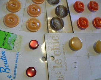 Buttons, assorted shapes, sizes and colors, shank and flat, orange, butterscotch, red, vintage le chic, Le Bouton