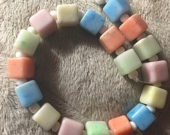 100 Mixed Bright Candy Colour 10X10mm Cube Wood Beads~Wooden Beads