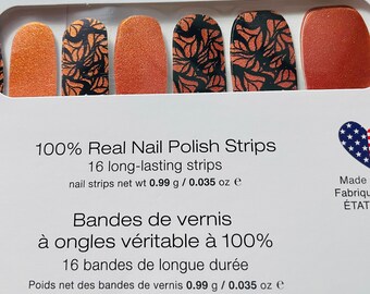 Color Street WING it ON nail polish strip  dry nail polish burnt orange copper shimmer and black butterfly wings Great Fall set