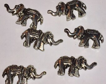 Antiqued Silver Toned Raised trunk ELEPHANTS charms (9) 20x4mm good luck charm