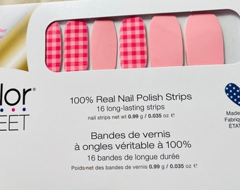 Color Street WHAT the CHECK nail polish strip RETIRED dry nail polish Pink solid base with pink gingham accent design Spring Summer look