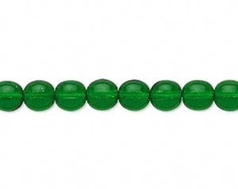 6 MM clear glass EMERALD GREEN Druk beads (56) & 6mm RUbY red round glass druk beads (56)  112 beads total