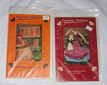 COUNTRY STITCHES Primitive Craft Patterns uncut (2) 200, 221  primitive doll with picture bunny doll dressed long ears