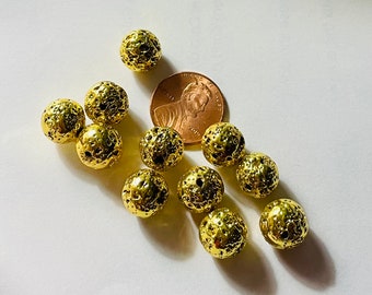 Gold Plate textured beads 10mm (11pcs)